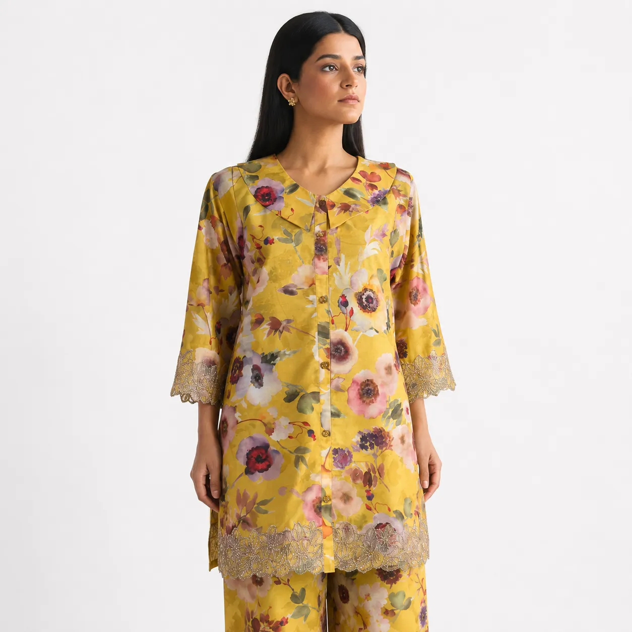 Golden Sunflower Print Tunic & Pink Trousers Set